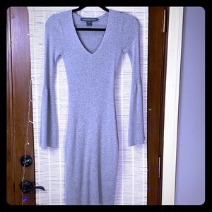 French Connection Gray V-Neck Sweater Dress